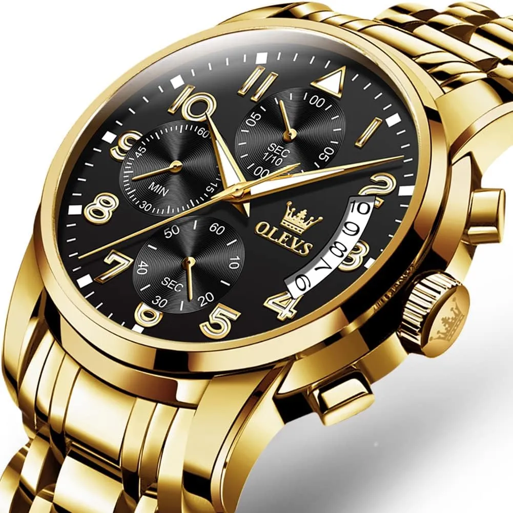 OLEVS Mens Watches Waterproof Stainless Steel Adjustable Bracelet Watch Quartz Analog Watch for Men Fashion Business Classic Mens's Wrist watch's Casual Watches Gold/Blue/Black/White/Face/Dial