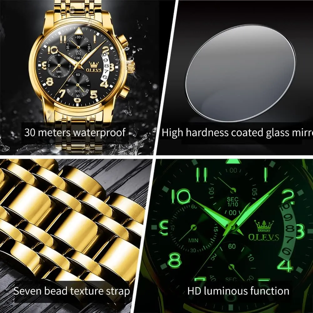 OLEVS Mens Watches Waterproof Stainless Steel Adjustable Bracelet Watch Quartz Analog Watch for Men Fashion Business Classic Mens's Wrist watch's Casual Watches Gold/Blue/Black/White/Face/Dial
