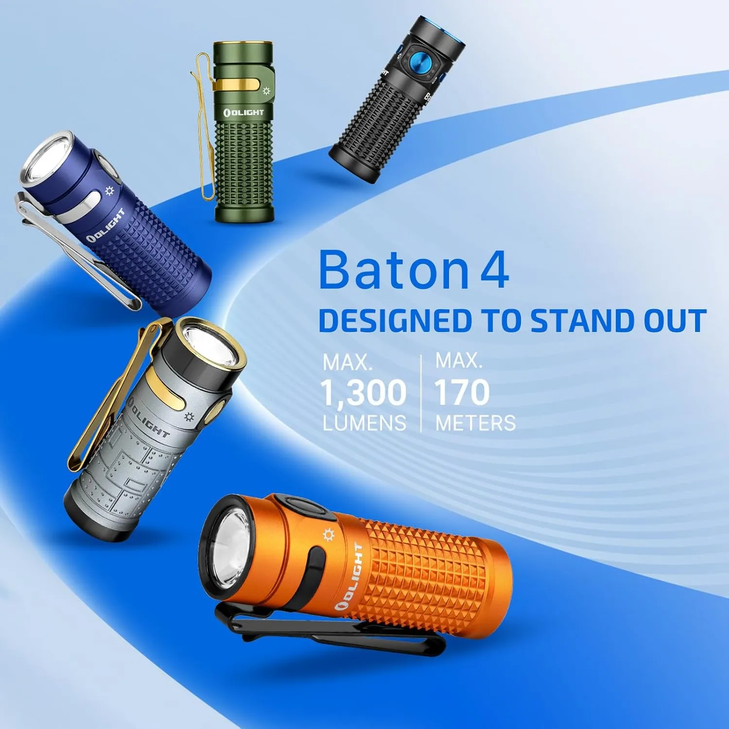 OLIGHT Baton4 Rechargeable EDC Flashlight, LED Pocket Light 1300 Lumens with Magnetic Charging Cable, Powerful Bright IPX8 Waterproof for Home, Camping and Emergencies (Orange)