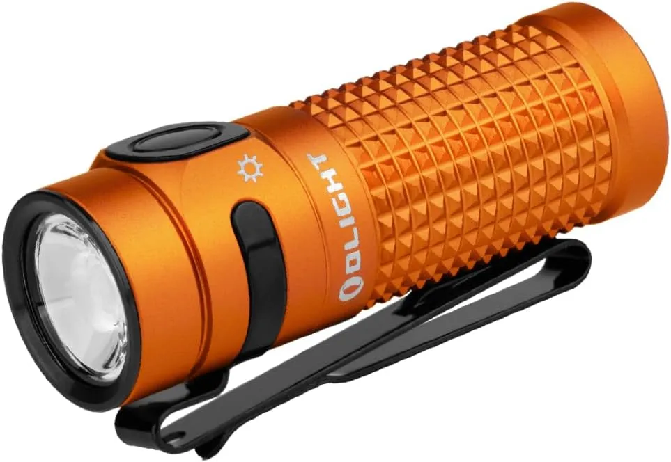 OLIGHT Baton4 Rechargeable EDC Flashlight, LED Pocket Light 1300 Lumens with Magnetic Charging Cable, Powerful Bright IPX8 Waterproof for Home, Camping and Emergencies (Orange)