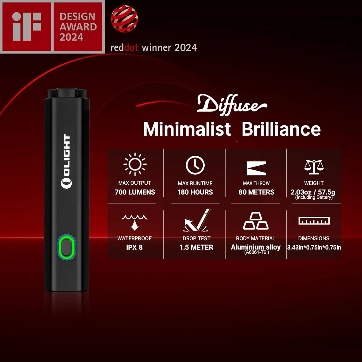 OLIGHT Diffuse Rechargeable EDC Pocket Keychain Flashlight, 700 Lumens USB-C Charging, High-Performance LED AA Flashlight for Outdoor and Night Working(Black)