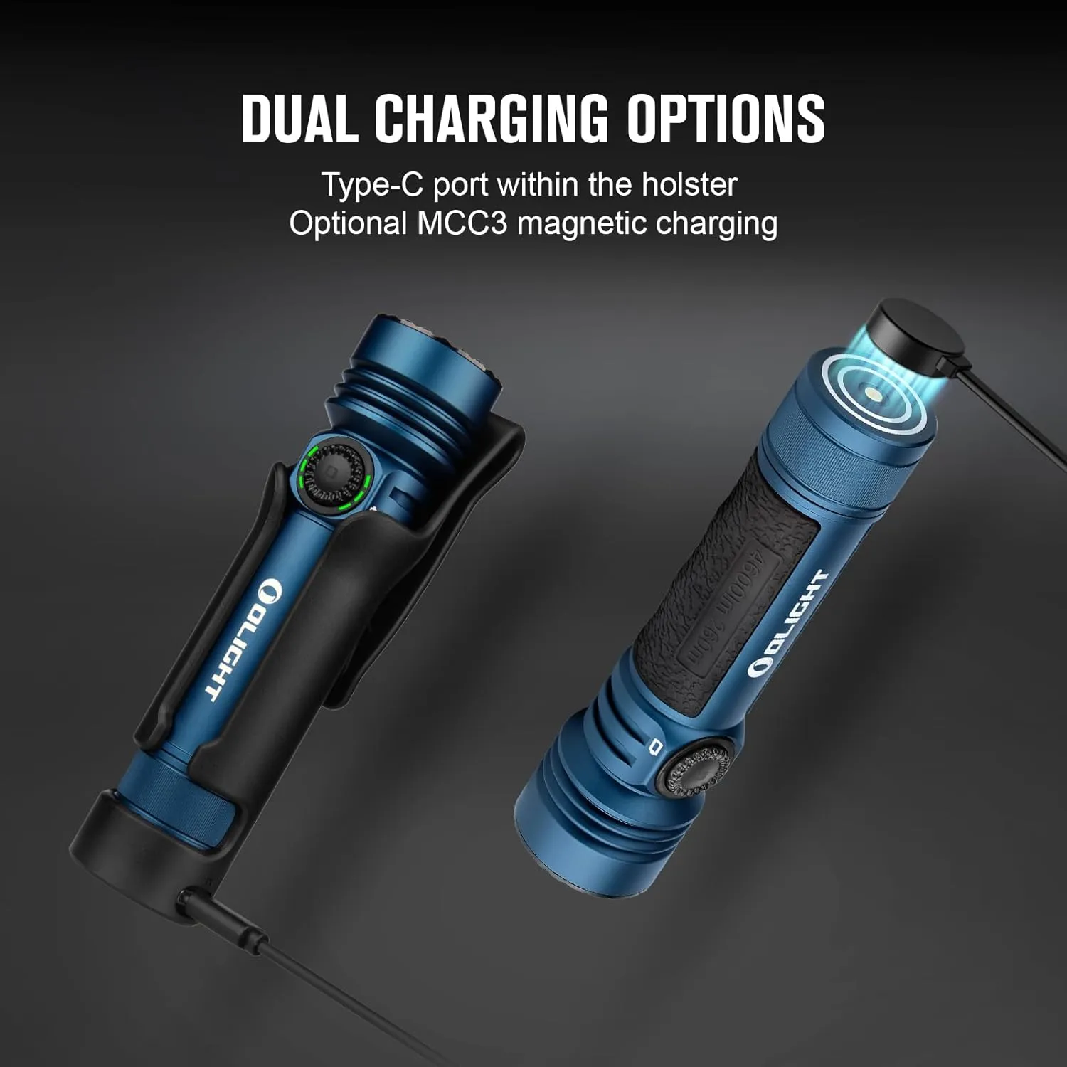 OLIGHT Seeker 4 Pro Rechargeable Flashlights, 4600 Lumens High Powerful Bright Light with USB C Holster, Waterproof IPX8 for Emergencies, Camping, Searching (Midnight Blue Cool White)