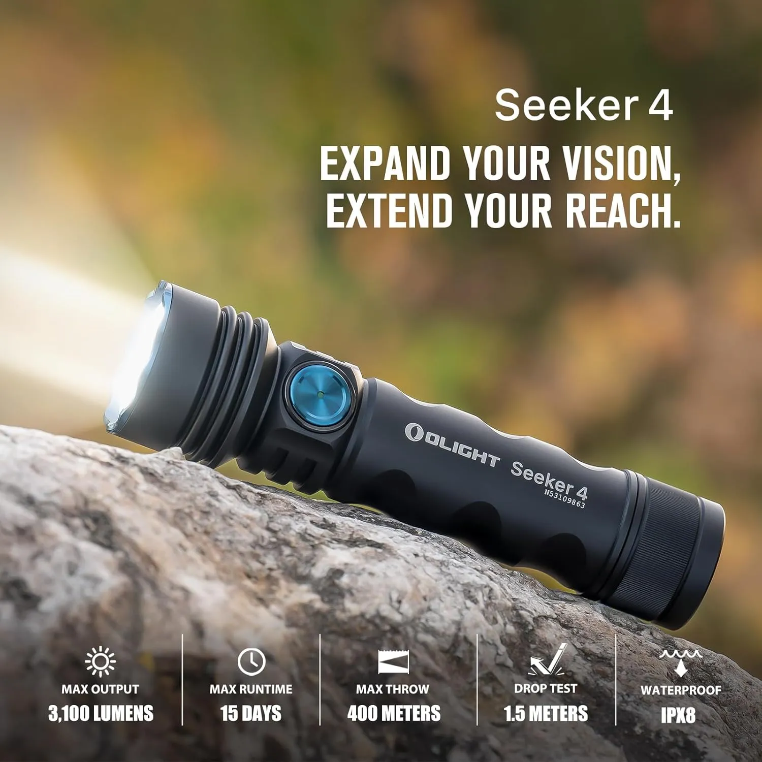 OLIGHT Seeker 4 Rechargeable Bright Flashlights, 3100 Lumens High Powerful Flash Light with USB-C Charging, 400 Meters Long Rage LED for Emergency, Camping, and Law Enforcement (Matte Black)
