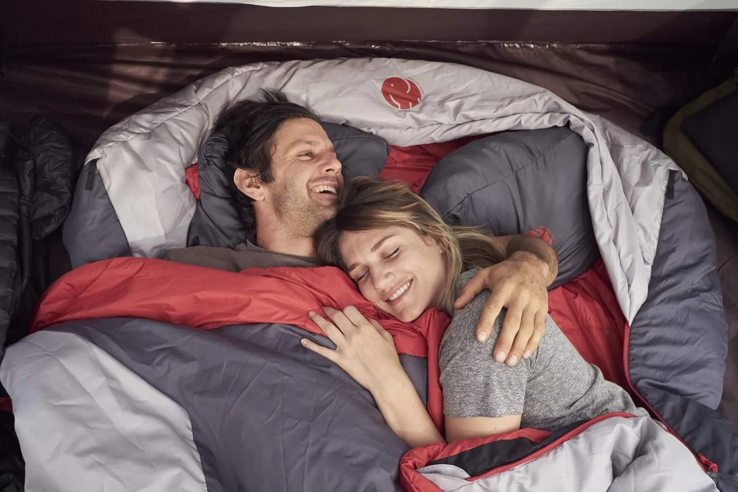 OmniCore Designs Multi Down Double Wide Hooded Rectangular Sleeping Bag (10F Red / 30F Yellow) with 4pt. Compression Stuff Sack