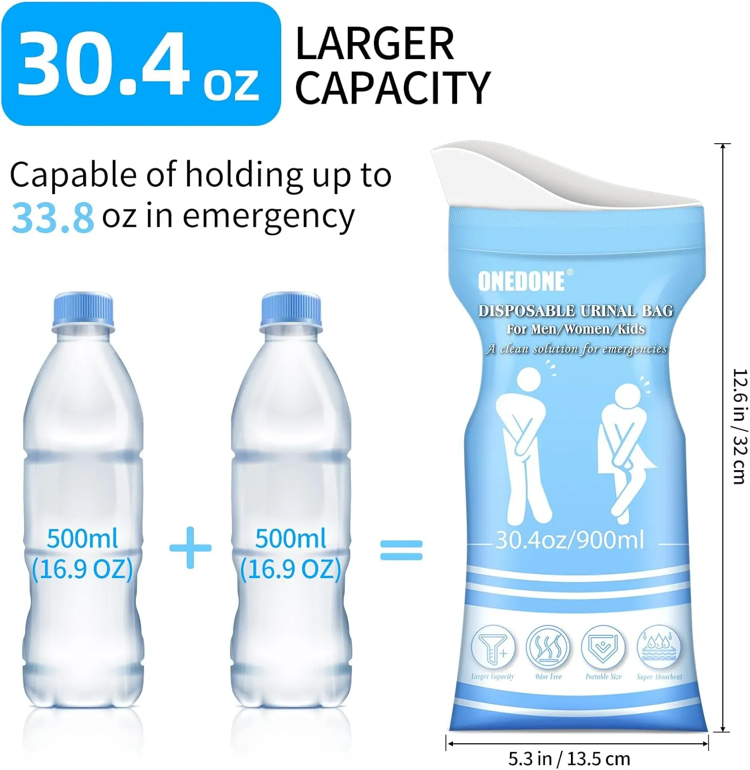 ONEDONE Disposable Urine Bags 6/8/12/24 30.4 OZ Pee Bags for Travel for Men Women Kids Emergency Urine Bags Portable Unisex Urinal Bags Vomit Bags for Traffic Jams Camping Hiking