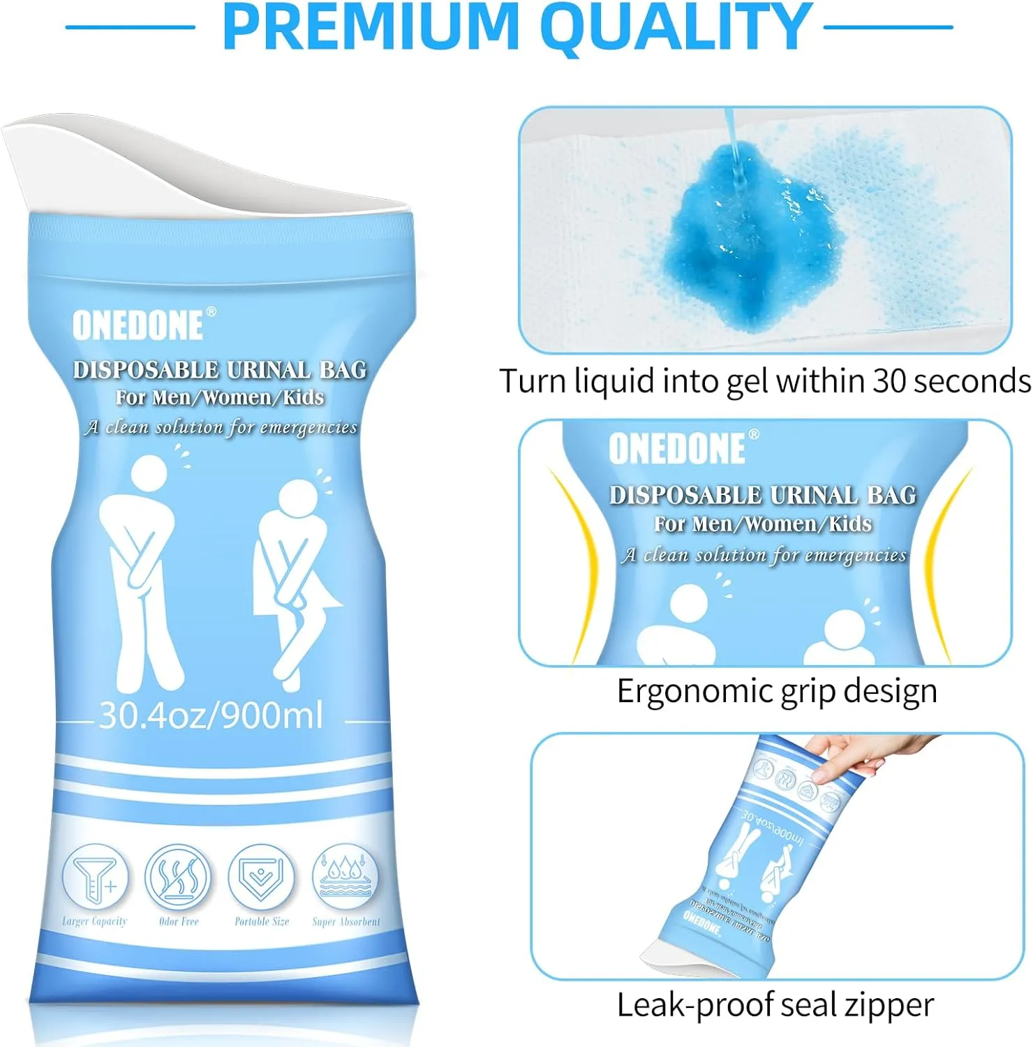 ONEDONE Disposable Urine Bags 6/8/12/24 30.4 OZ Pee Bags for Travel for Men Women Kids Emergency Urine Bags Portable Unisex Urinal Bags Vomit Bags for Traffic Jams Camping Hiking