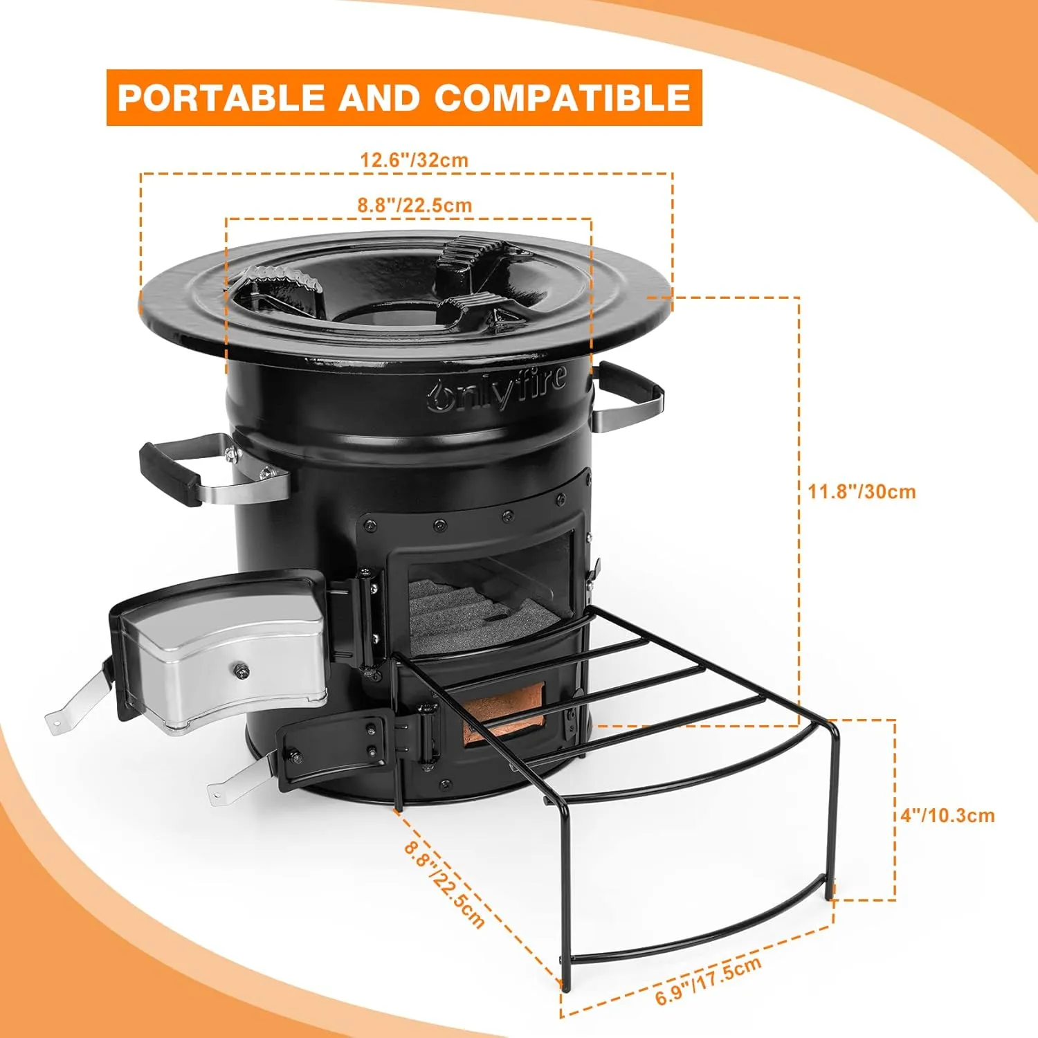 Onlyfire Camping Rocket Stove Outdoor Portable Wood Burning Camp Stove with High Fuel Efficiency, Real Campfire Stove for Outside Bonfire, Patio & Backyard Cooking, 12.7 x 12.7 x 11.4 Inch