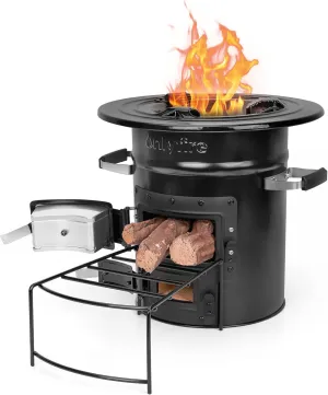 Onlyfire Camping Rocket Stove Outdoor Portable Wood Burning Camp Stove with High Fuel Efficiency, Real Campfire Stove for Outside Bonfire, Patio & Backyard Cooking, 12.7 x 12.7 x 11.4 Inch