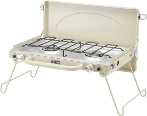 ONLYFIRE Portable Camping stove 2-Burner, Propane Camping Stove with Foldable Legs, Camping Grill Stove with Adjustable Burners, Heavy-Duty Latch & Handle for Camping, Tailgating, RV, BBQ, Off-white