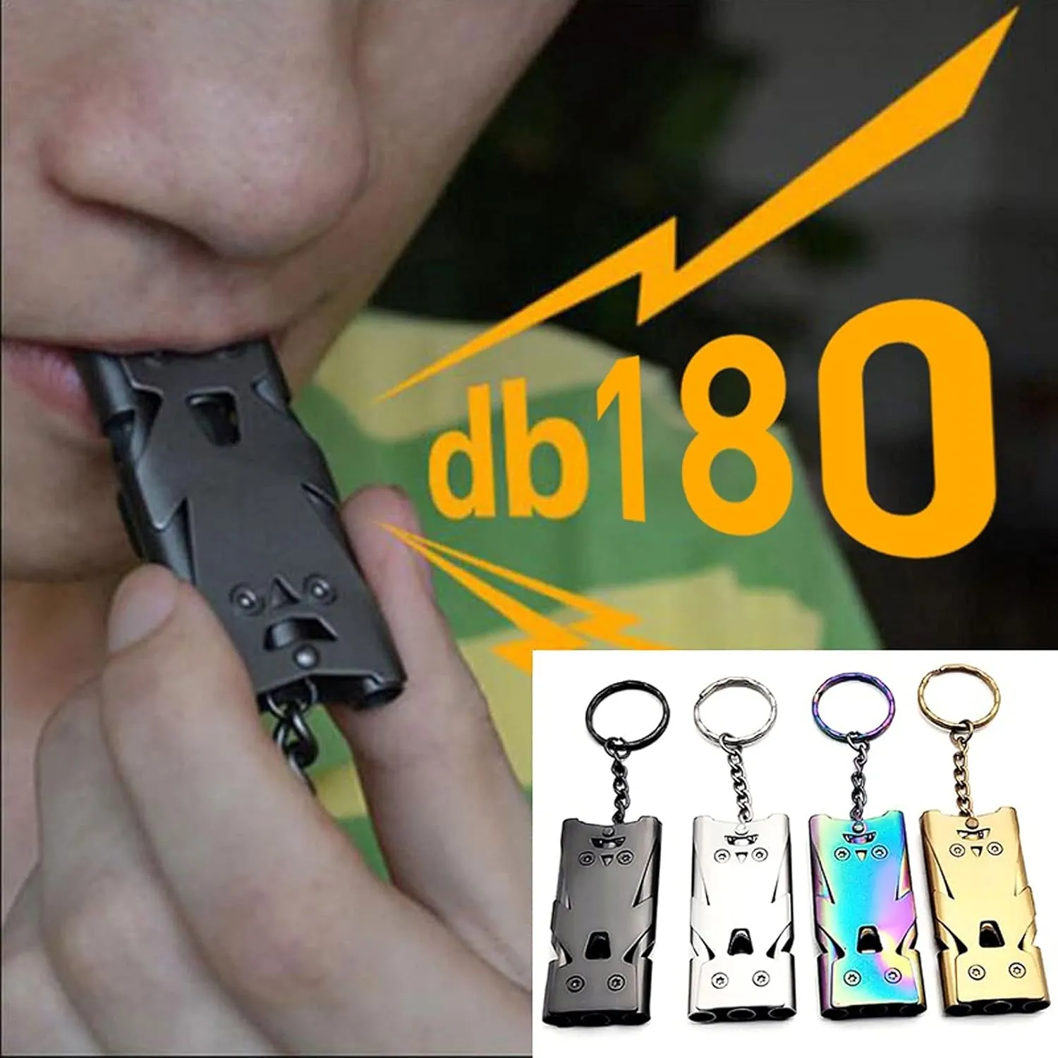 ONURTH Whistles, High Decibel Whistle EDC Whistle Tool Outdoor Survival Cheerleading Whistle Portable Triple Pipe Emergency SOS Whistle Keychain (Color : Silver)