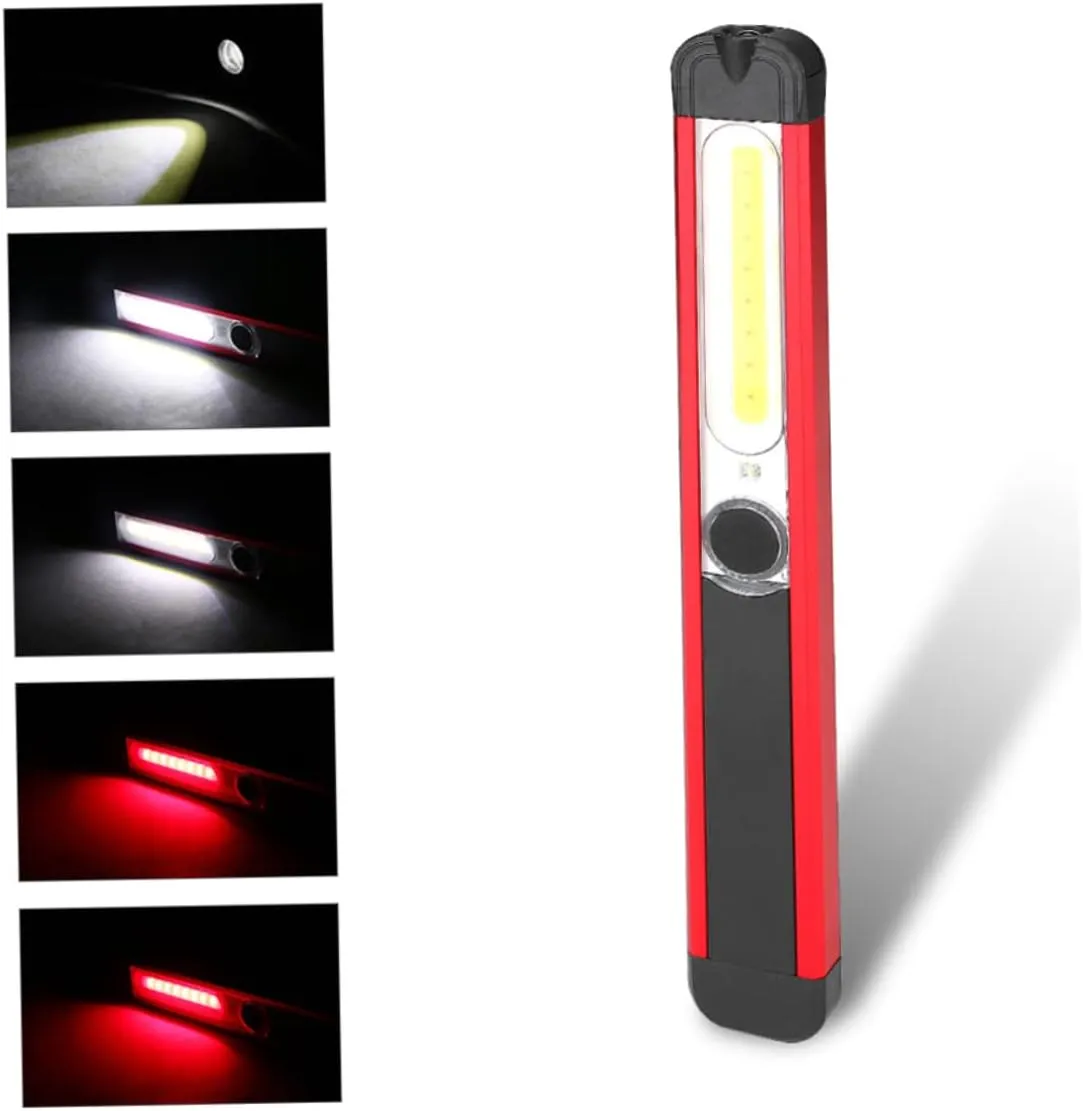 Operitacx 1PC USB Rechargeable Cob Maintenance Flashlight Lighting Modes Portable Inspection Lamp for Home and Work Compact Design with Magnetic Clip Red