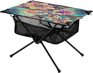 Ornamental Geometric Pattern Portable Folding Camping Table, Compact Lightweight Beach Table with Carrying Bag for Outdoor Picnics, BBQs, Camp