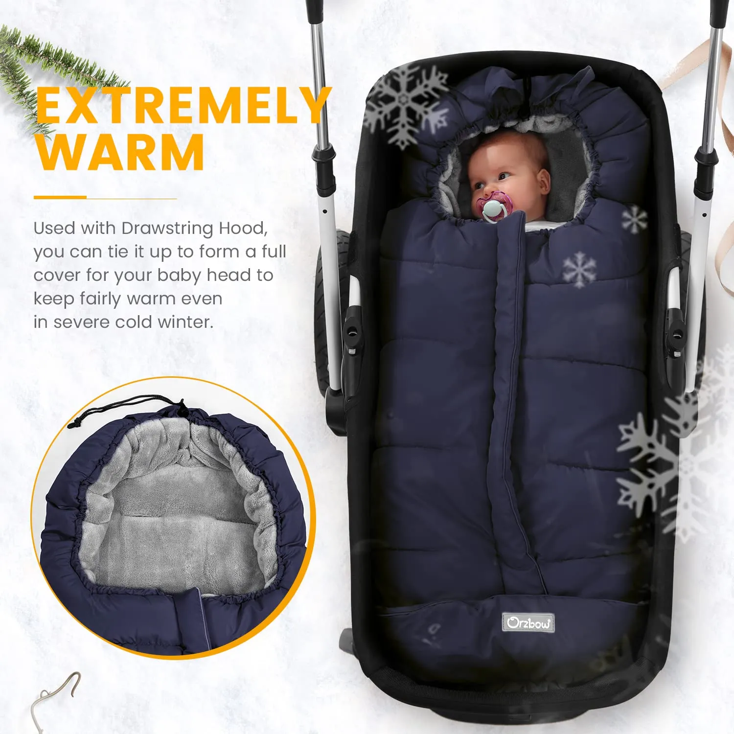 Orzbow Warm Bunting Bag Universal,Stroller Sleeping Bag Cold Weather,Waterproof Toddler Footmuff(Blue,Large)
