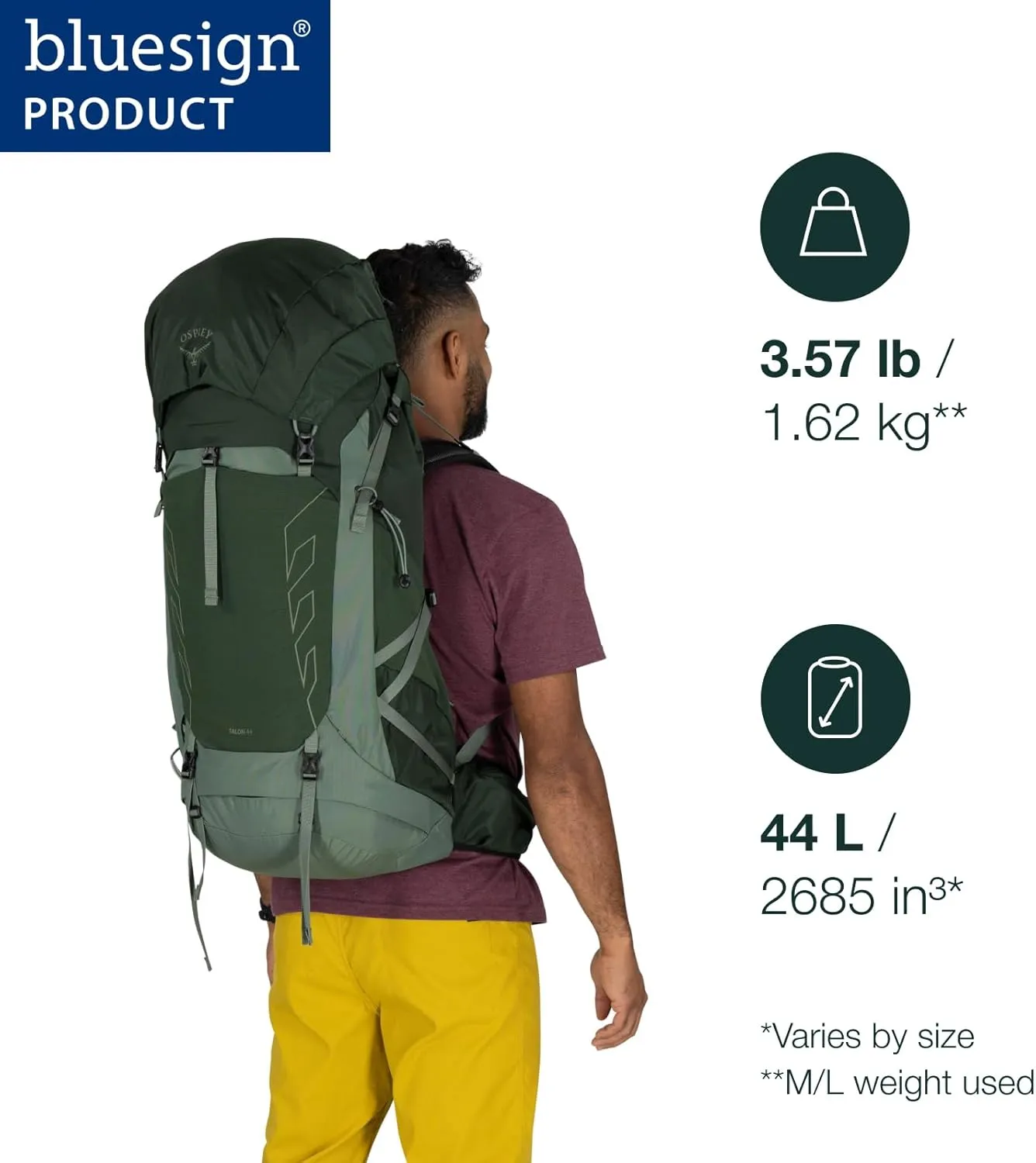Osprey Talon 44L Men's Lightweight Hiking Backpack with Hipbelt, Black/Coal Grey, L/XL