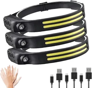 Othello LED Head Lamp with Bright 230° Wide Beam Headlight, Red Motion Sensor, Rechargeable Headlamp Waterproof Head Light Flashlight for Forehead, Running Headlamp for Outdoor Camping (B-3pcs)