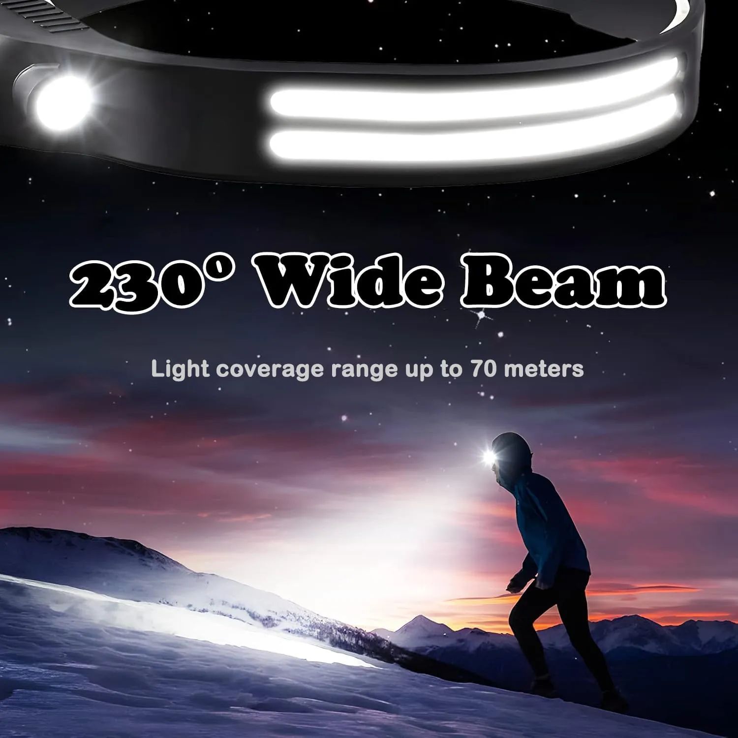 Othello LED Head Lamp with Bright 230° Wide Beam Headlight, Red Motion Sensor, Rechargeable Headlamp Waterproof Head Light Flashlight for Forehead, Running Headlamp for Outdoor Camping (C-pcs)