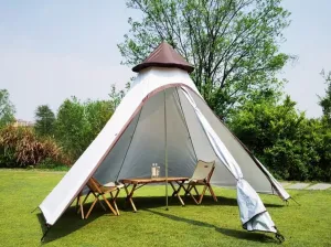 Outdoor 4 Season Double Layers 12'x10'x8' Pagoda Camping Teepee Tent Waterproof Adult Tipi Tents for Family Camping with 3-4 Person.