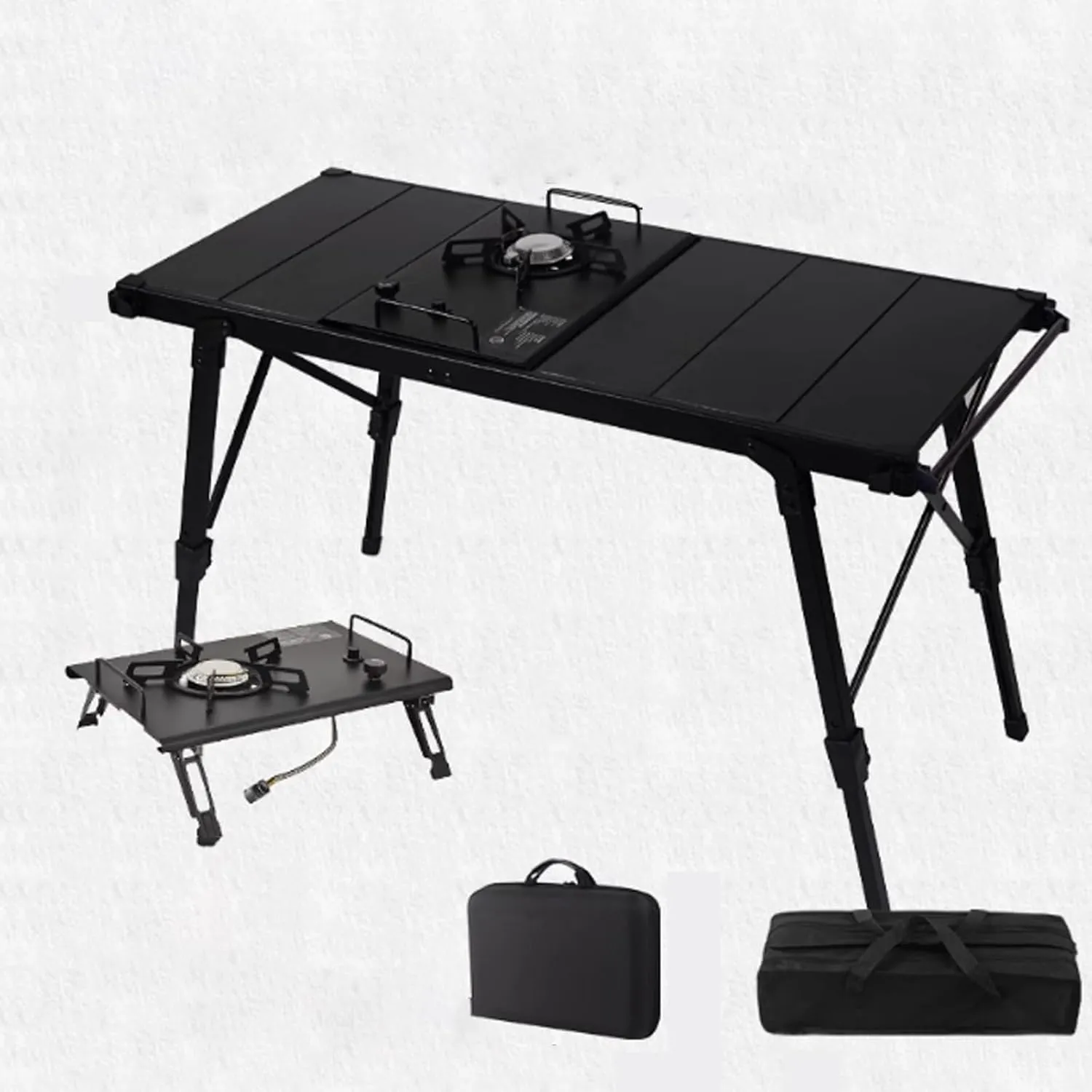 Outdoor, Aluminum Alloy Outdoor Camping with Tabletop Stove, Height Adjustable Camping Table, for Picnic, Beach, Camping