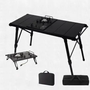 Outdoor, Aluminum Alloy Outdoor Camping with Tabletop Stove, Height Adjustable Camping Table, for Picnic, Beach, Camping
