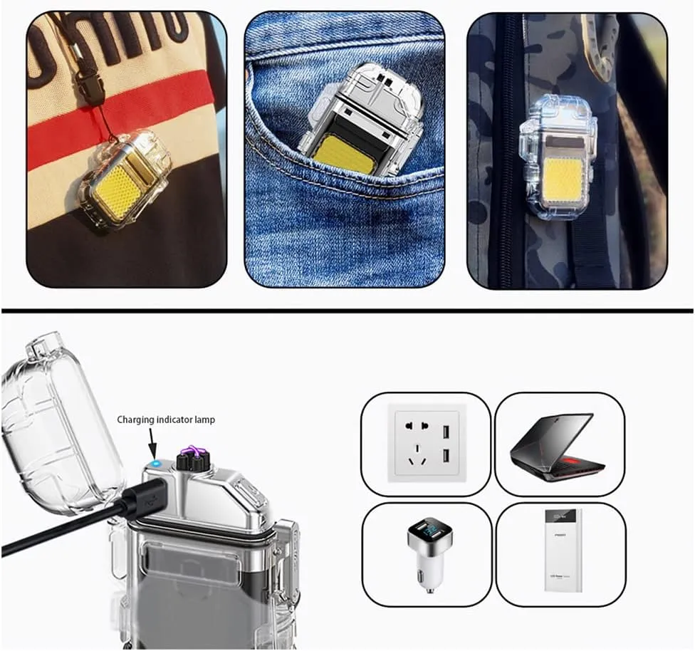 Outdoor Arc Electric Lighter USB Rechargeable Lighter LED Flashlight Double Arc Plasma Lighter Perfect for Camping Hiking Traveling (Black)