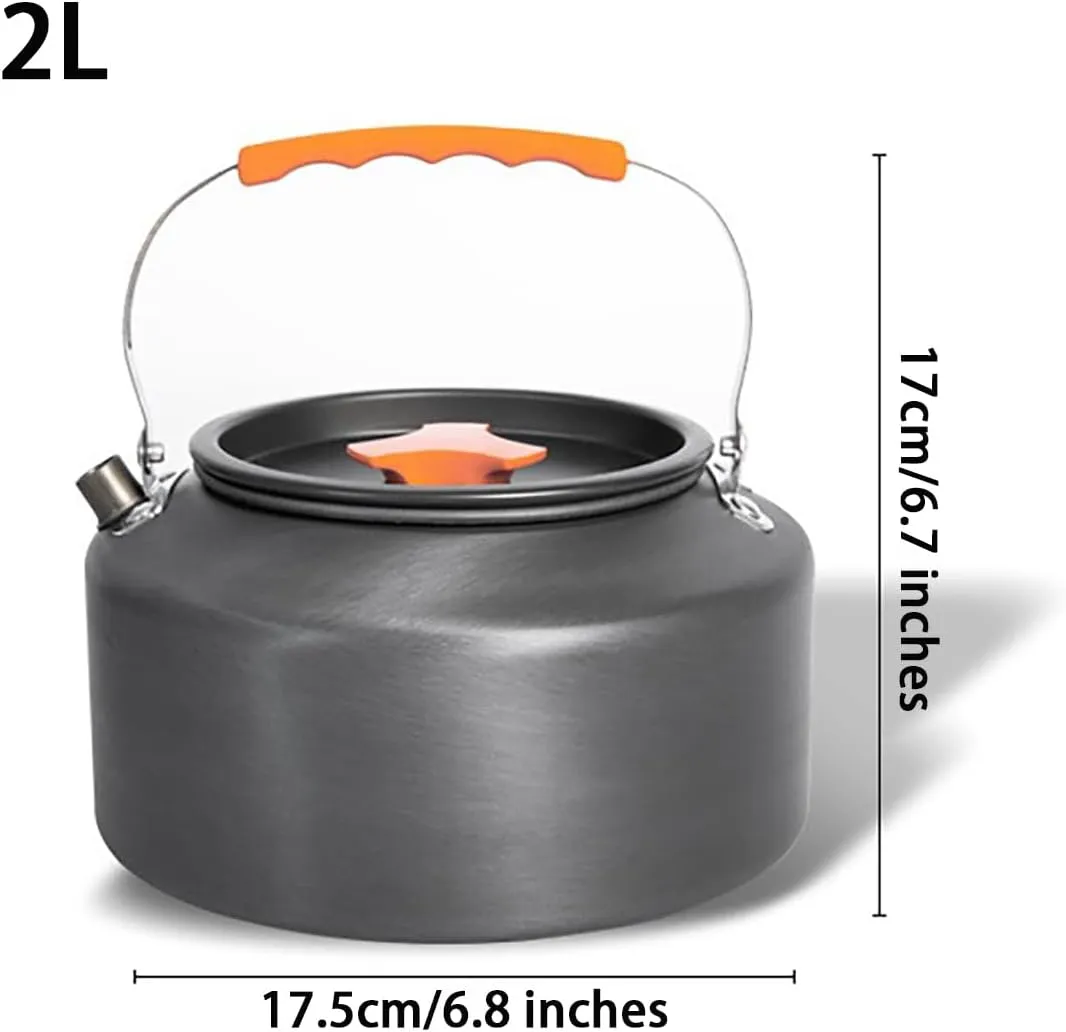 Outdoor camping kettle, camping coffee pot, portable kettle with large capacity, suitable for outdoor camping and picnicking,2L