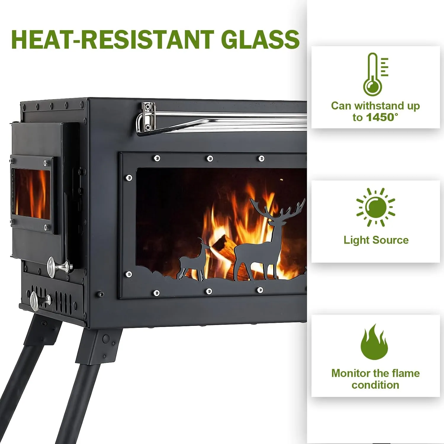 Outdoor Camping Stove, Portable Wood Burning Stove with Chimney Pipe for Tent, Shelter, Heating and Cooking