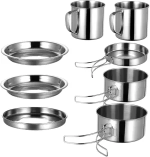 Outdoor Cooking Supplies Portable Camping Grill 8-Piece Camping Cookware Set Compact Picnic Cookware