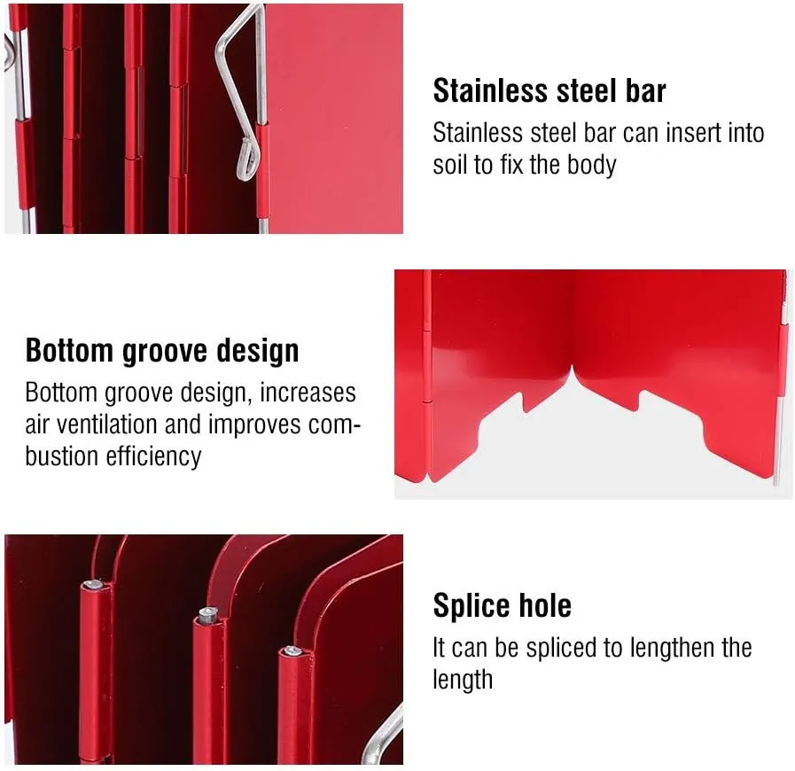 Outdoor Dining Set And Stove Windshield Windscreen For Camping Stove For Outdoor Camping Accessory Camping Stove Aluminium Alloy Lightweight (Red)