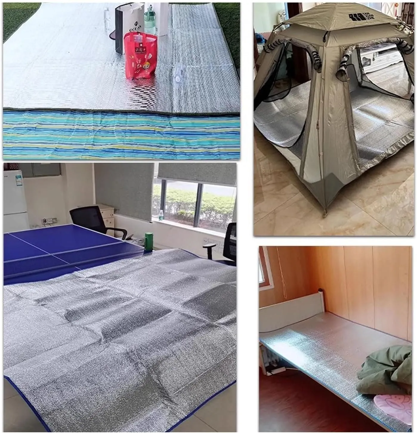 Outdoor Double-Sided Moisture-Proof Aluminium Foil Sleeping Mat 7mm Thick Pad Waterproof and Insulating Foil Mat Picnic Mat Camping Mat for Beach Tent and Camping