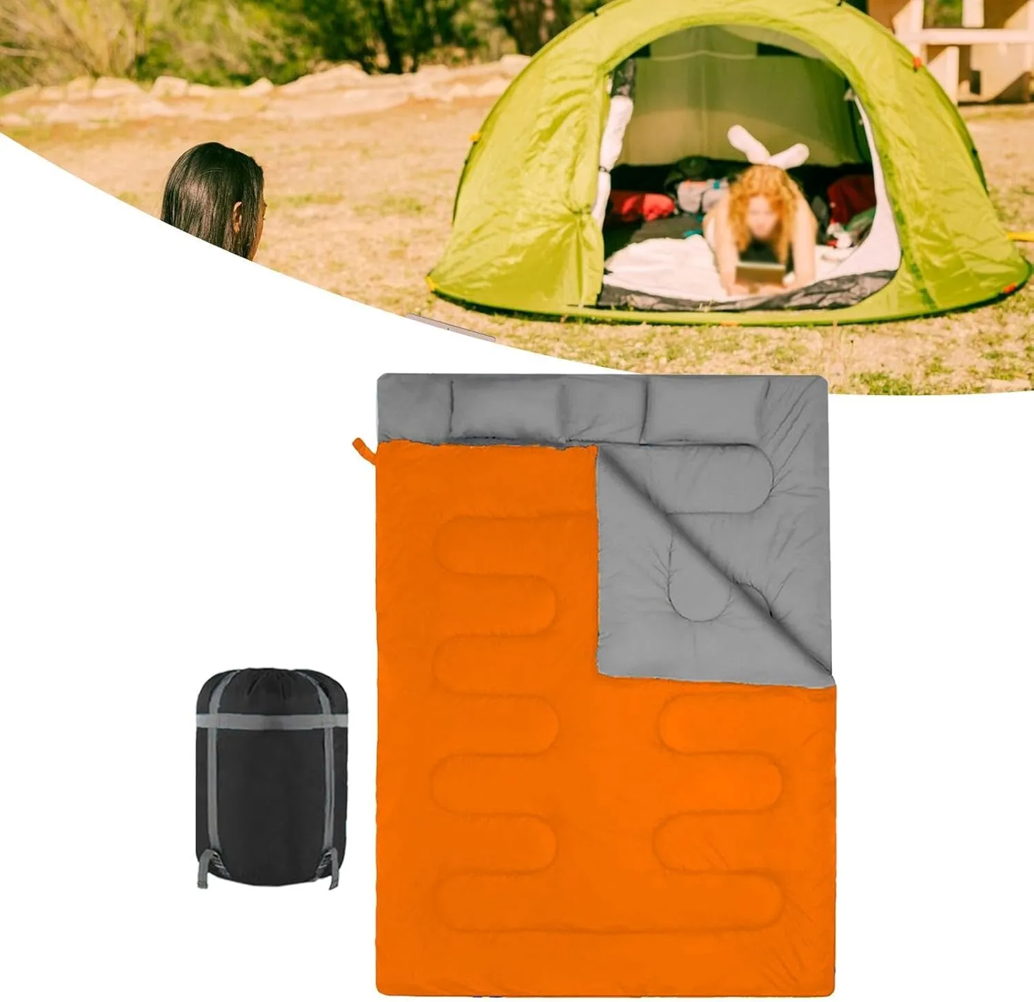 Outdoor Double Sleeping Bag Backpacking Quilt 2 Person Portable Multifunction Camping Sleep Bag for Outdoor Activities Travel