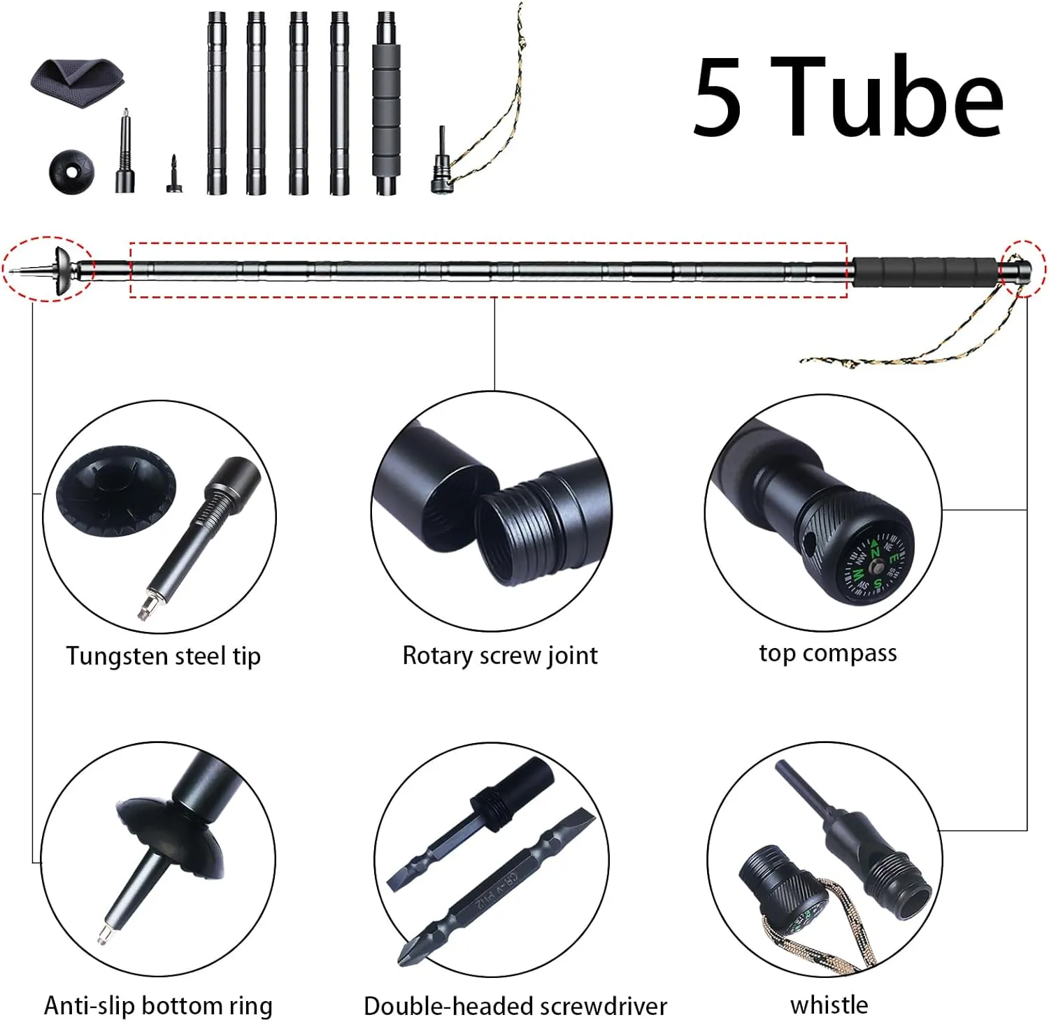 Outdoor Hiking Poles Adjustable Length Multi-Functional, Lightweight Aluminium Alloy Hiking Poles Detachable Mountaineering Poles for Men and Women
