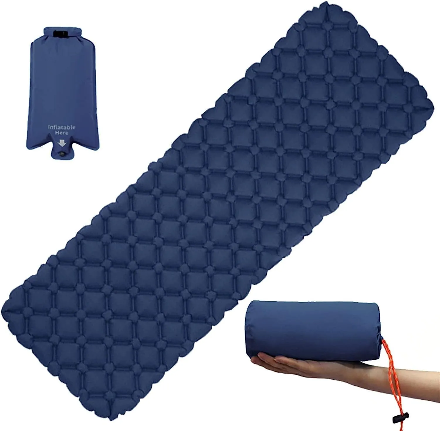Outdoor Inflatable Mattress Camping Mat Hiking Air Cushion Portable Sleeping Mat Damp Proof Waterproof Pad (Color : Navy Blue)