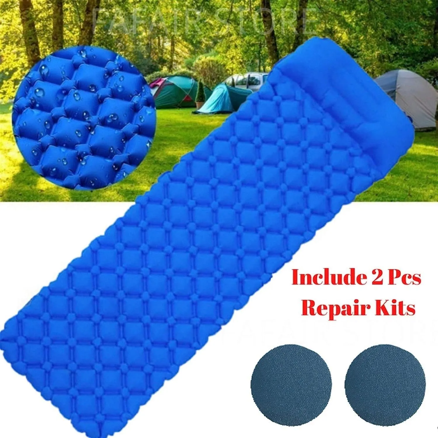 Outdoor Inflatable Mattress Camping Mat Hiking Air Cushion Portable Sleeping Mat Damp Proof Waterproof Pad (Color : Navy Blue)