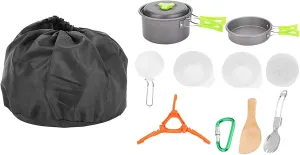 Outdoor Portable Aluminium Cookware Set, Complete Camping Cooking Kit with Fry Pan, Stockpot, Bowls and Utensils, Heat Insulating Handgrip, Mesh Storage Bag, Outstanding for Campi
