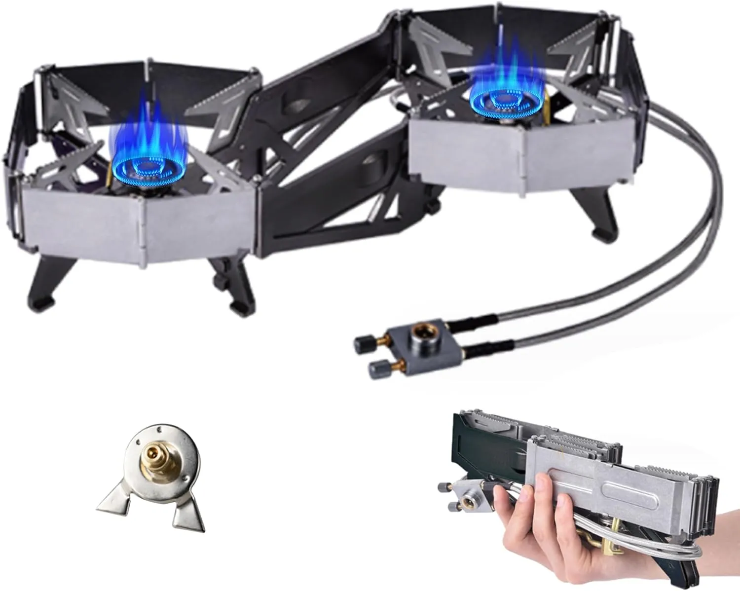 Outdoor portable stove - Camping Stove 2 Cooktop Foldable Windproof Heavy Duty Propane Stove with Storage Bag Adjustable