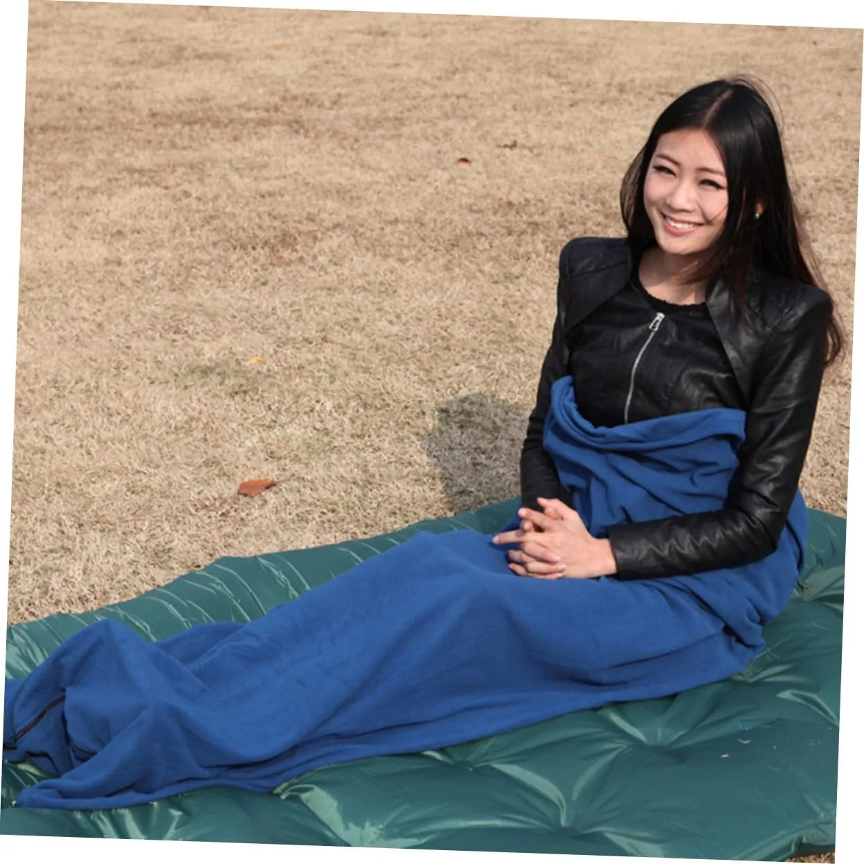 Outdoor Sleeping Bags for Adults Fleece Winter Cool Weather Camping Blue