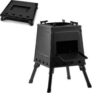 Outdoor Small Wood stoves, Foldable Ultralight Wood Burning Stove, Portable Backpacking Tent Camping Stove Black, for Camping Heating and Cooking (Battery *1 : 22CM)