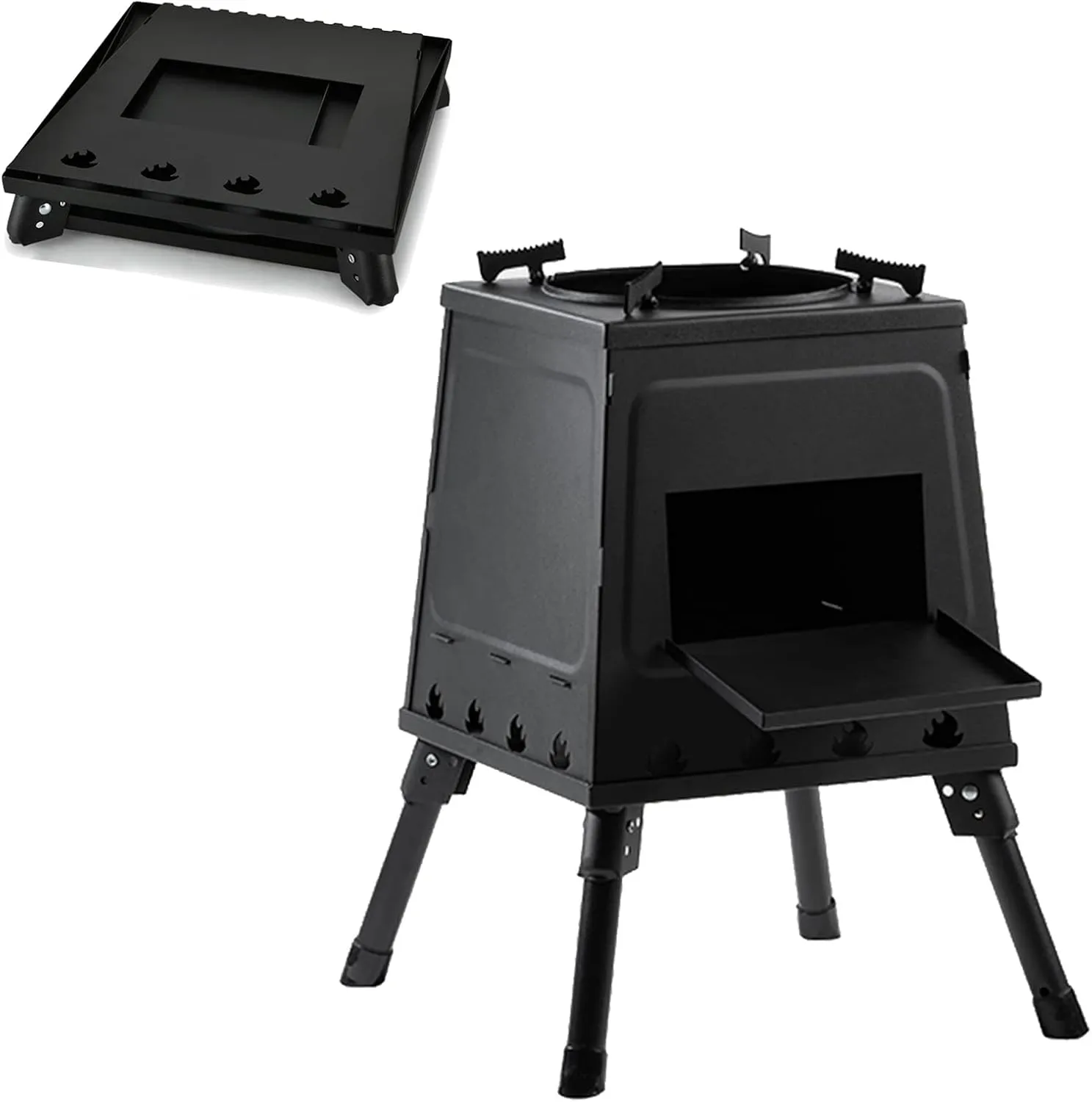 Outdoor Small Wood stoves, Foldable Ultralight Wood Burning Stove, Portable Backpacking Tent Camping Stove Black, for Camping Heating and Cooking (Battery *1 : 22CM)