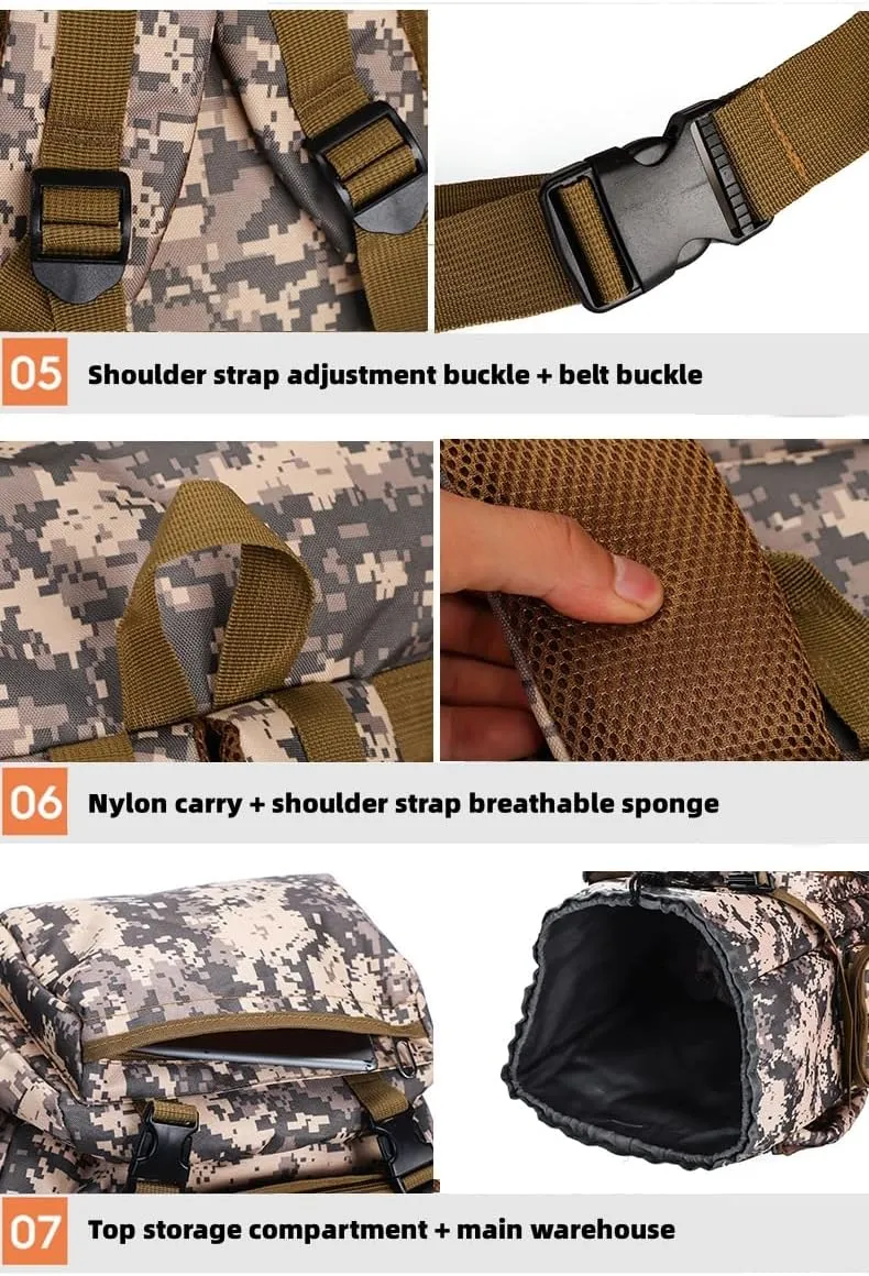 Outdoor Sports Hiking Backpack 80L Large Capacity Waterproof Camouflage Mountaineering Bag Casual Tactical Backpack (City camouflage)