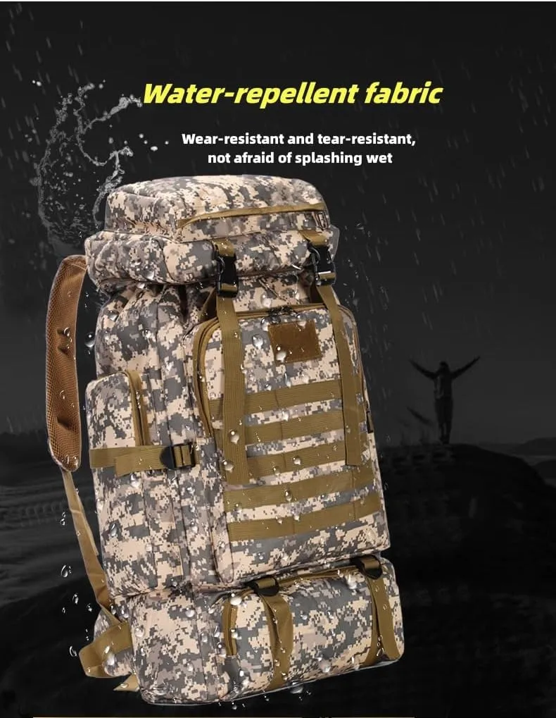 Outdoor Sports Hiking Backpack 80L Large Capacity Waterproof Camouflage Mountaineering Bag Casual Tactical Backpack (City camouflage)