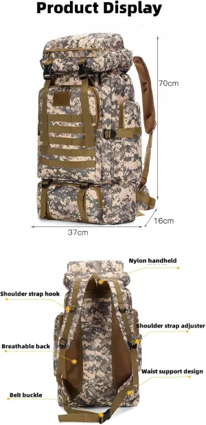 Outdoor Sports Hiking Backpack 80L Large Capacity Waterproof Camouflage Mountaineering Bag Casual Tactical Backpack (City camouflage)