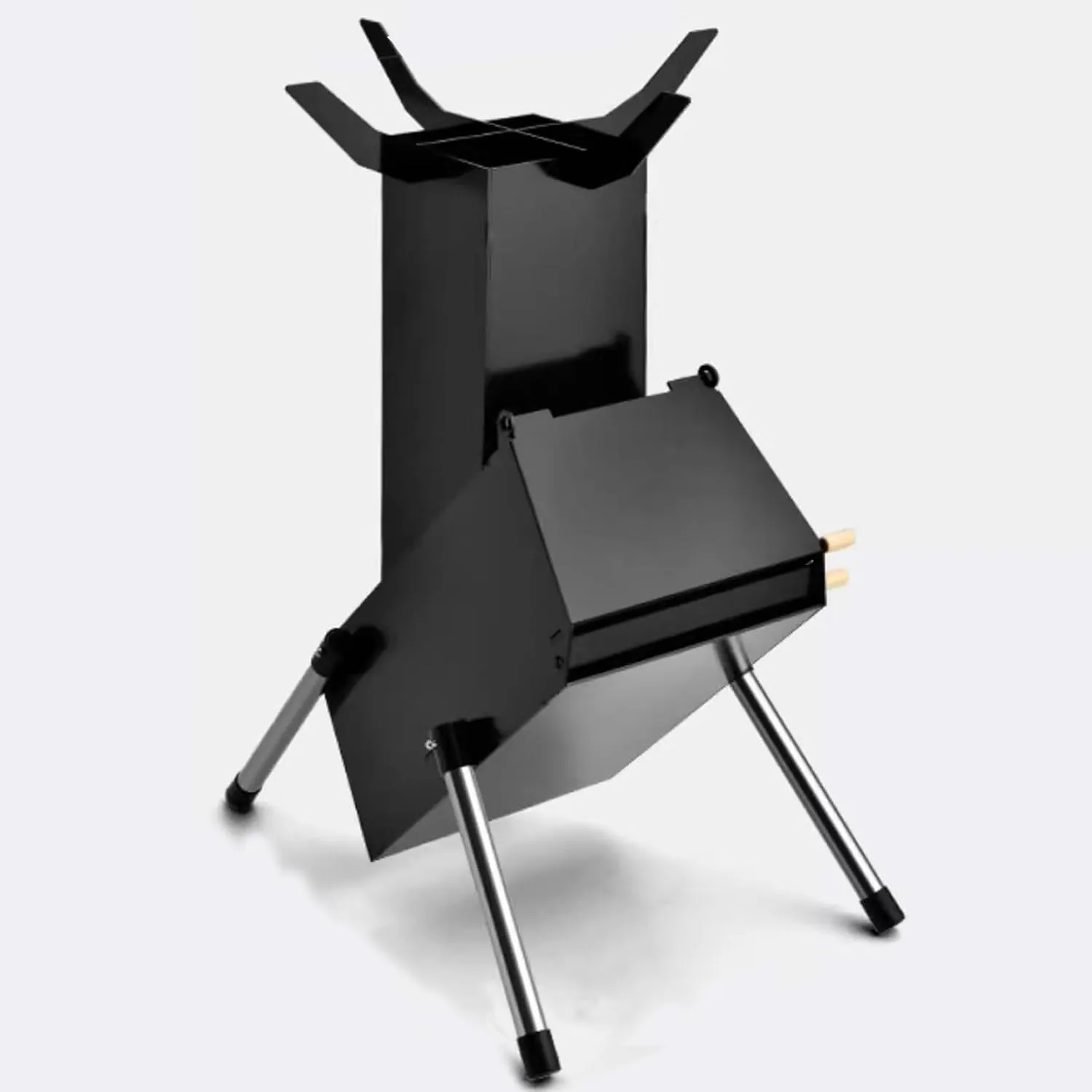 Outdoor Stove Camping Rocket Stove with Handle Made of Carbon Steel Controllable Fire Size Rocket Stove Portable Camping Survival Gear, Round
