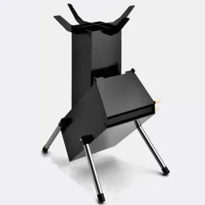 Outdoor Stove Camping Rocket Stove with Handle Made of Carbon Steel Controllable Fire Size Rocket Stove Portable Camping Survival Gear, Round