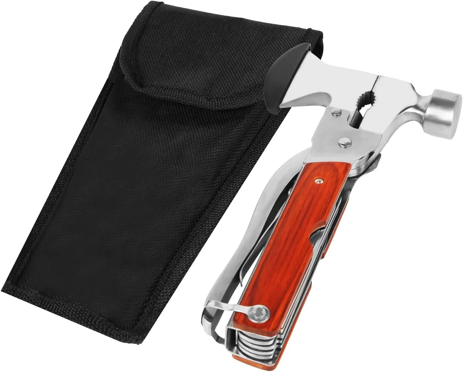 Outdoor Survival 7in Folding Multifunctional Axe Hammer Plier Knife Blade, Saw, Tool Ideal for Camping, Hiking, Fishing, Hunting, Driving, Exploring Travel Heavy Duty Stainless Steel Materials