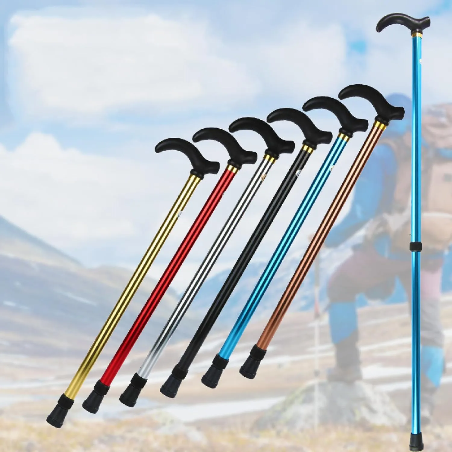 Outdoor Walking Sticks, Elderly Walking Sticks, Aluminum Alloy Sliders, Two-Stage Telescopic Adjustable Mountaineering Walking Sticks