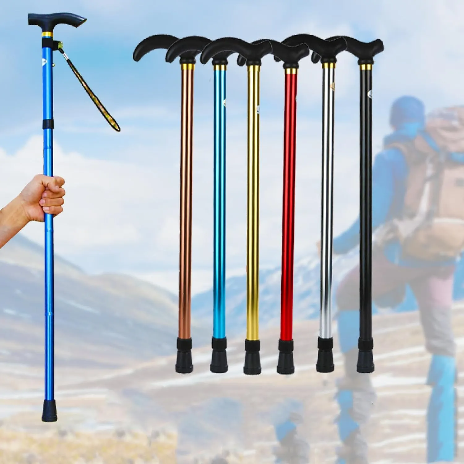 Outdoor Walking Sticks, Elderly Walking Sticks, Aluminum Alloy Sliders, Two-Stage Telescopic Adjustable Mountaineering Walking Sticks