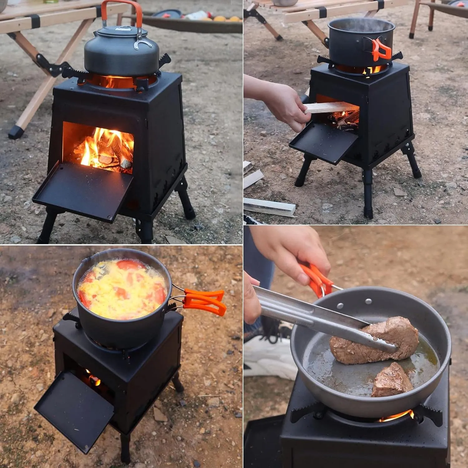 Outdoor Wood Stove Foldable,Wood Stove,Portable Tent Camping Carbon Steel/Stainless Steel with Carry Bag/Sier/30Cm