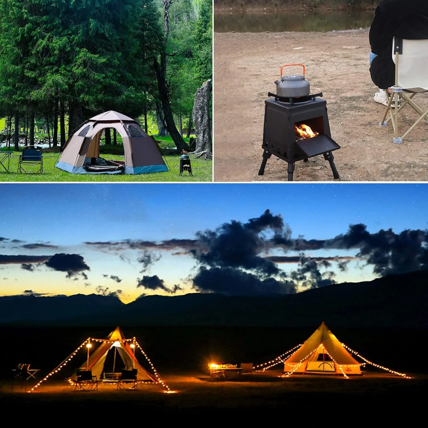 Outdoor Wood Stove Foldable,Wood Stove,Portable Tent Camping Carbon Steel/Stainless Steel with Carry Bag/Sier/30Cm
