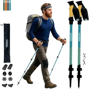Outsura Trekking Poles for Hiking - Lightweight Collapsible Aircraft-Grade Aluminum Hiking Poles with Cork Grip & Quick Lock - Pair of 2 Walking Sticks with All Terrain Accessories