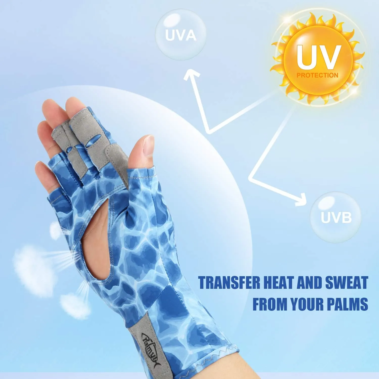 Palmyth UV Protection Fishing Fingerless Gloves UPF50  Sun Gloves Men Women for Kayaking, Hiking, Paddling, Driving, Canoeing, Rowing